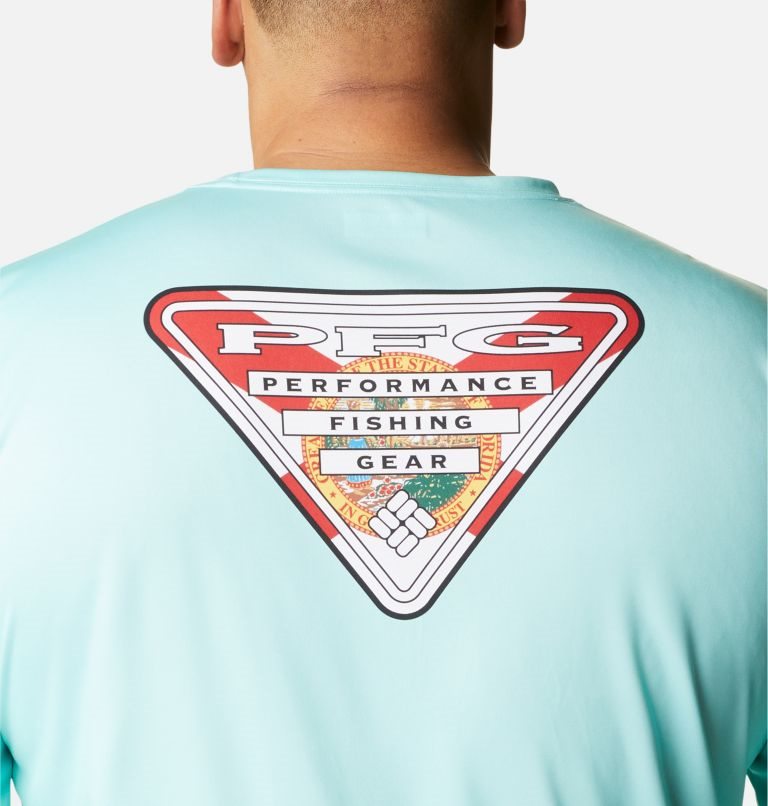 Men's Columbia PFG Terminal Tackle State Triangle Long Sleeve Sweatshirts Turquoise | Plus Size CA-PLA05